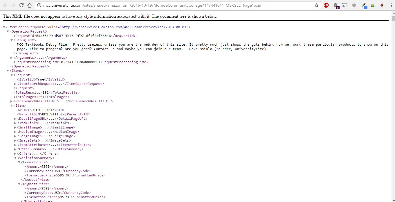 Amazon XML Data Return Sample