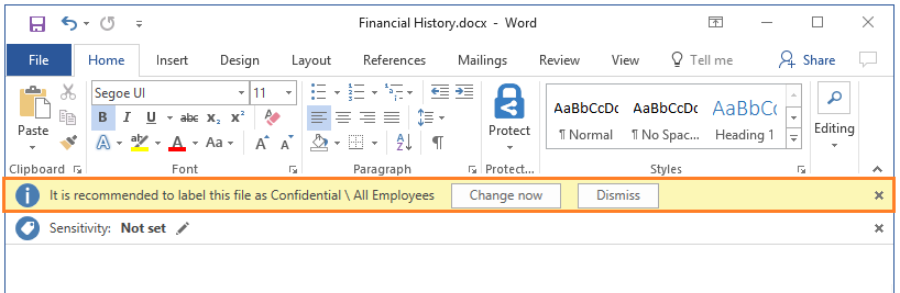 Example of recommended classification for Azure Information Protection