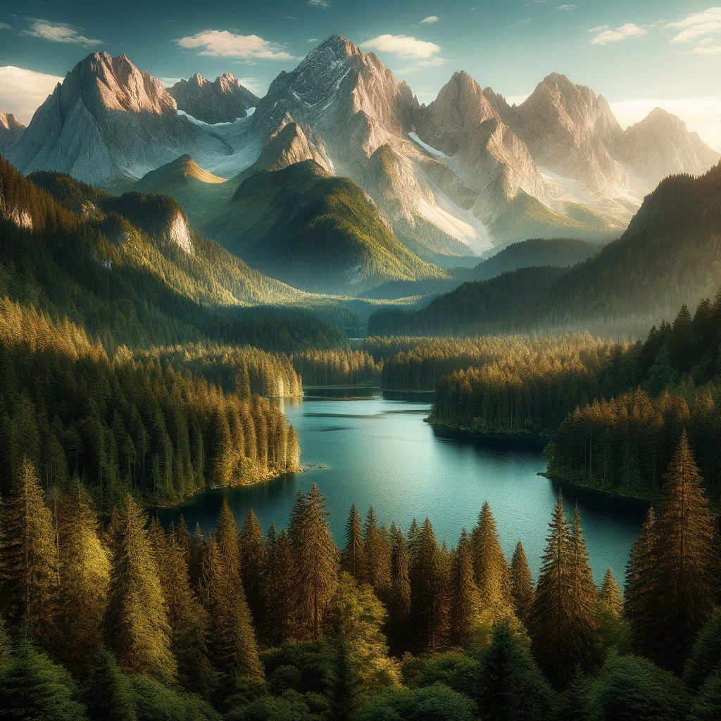 A lake surrounded by mountains

Description automatically generated
