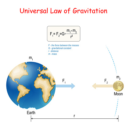 Newtons Law Of Universal Gravitation Earth And Moon Stock Illustration -  Download Image Now - iStock