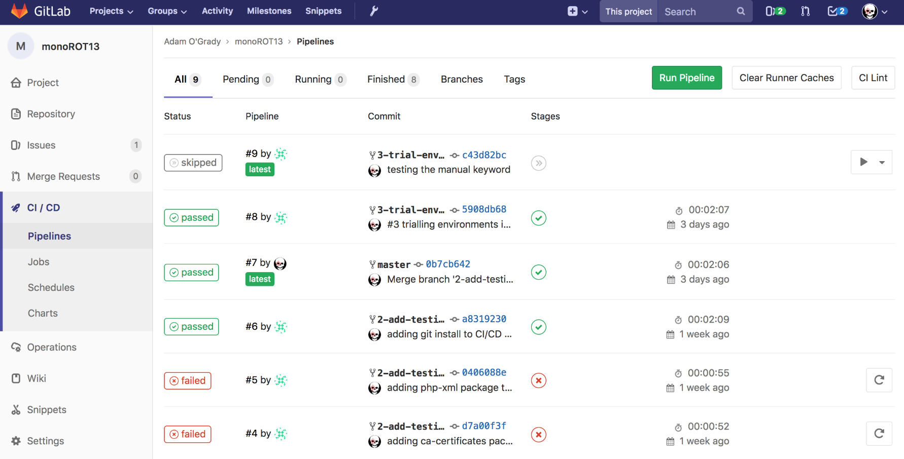 GitLab CI/CD interface