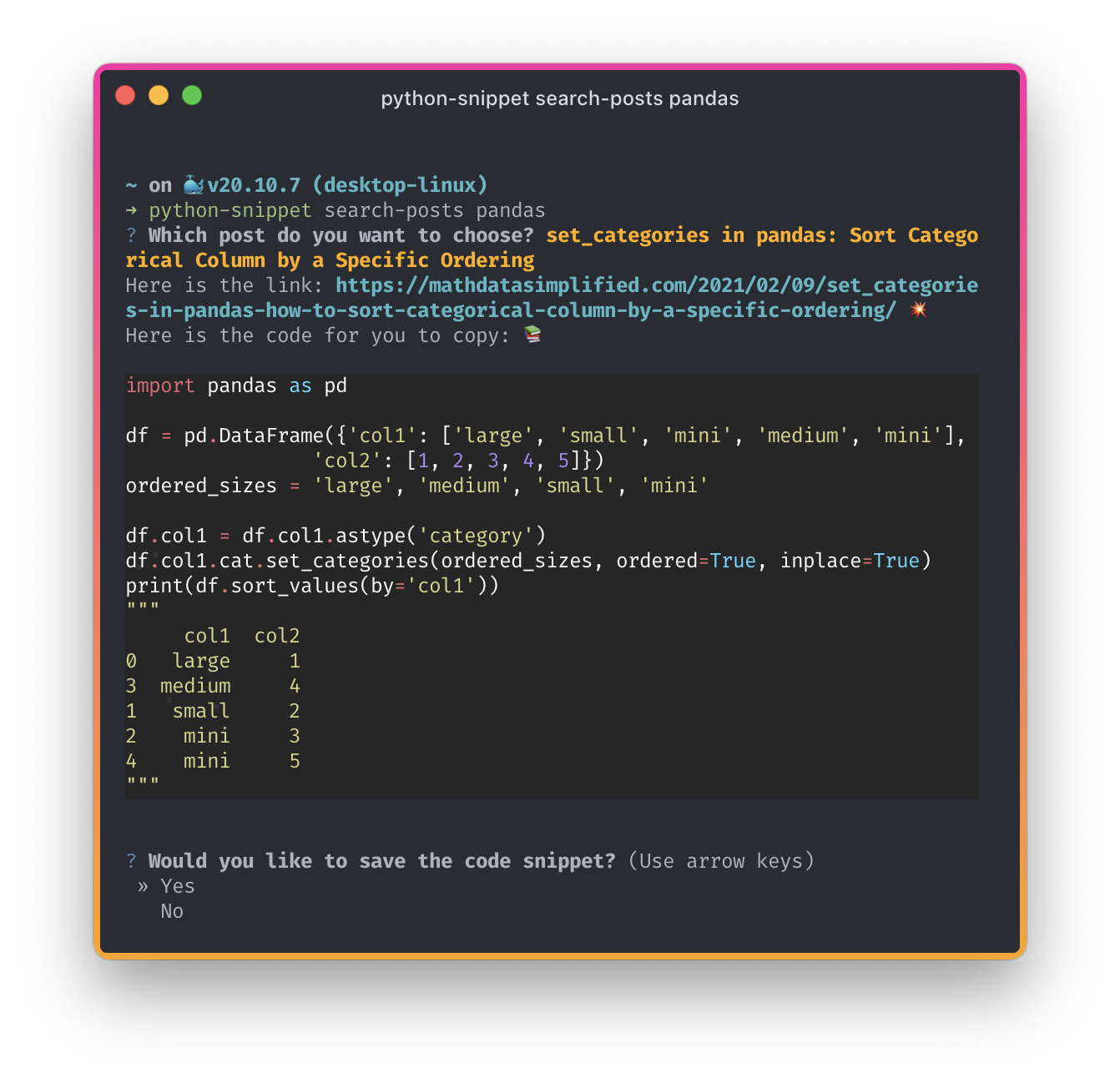 Python code snippet for QueryPanda